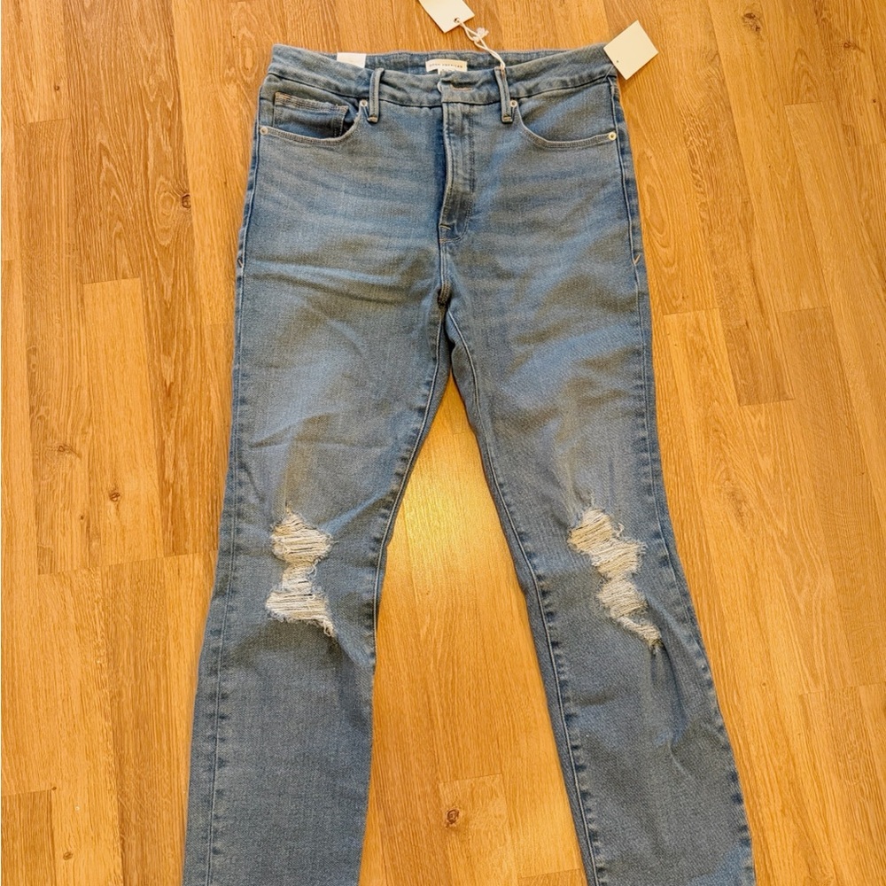 Good American Light Blue Distressed Good Classic Jeans straight leg 8 29
